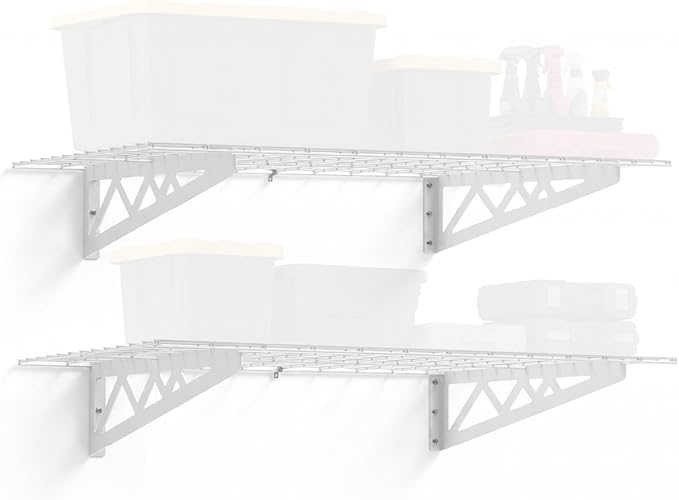 SafeRacks Steel Garage Wall Shelves 2-Pk w/Hooks, 500lb, White (24x48)