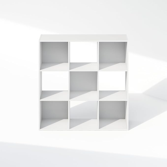 Furinno PELLI Book Shelf, 9-Cube Bookshelf, 3x3 Cube Storage Organizer Bookcase, 11.7 x 35.3 x 35.4, for Living Room, Bedroom, Home Office, White