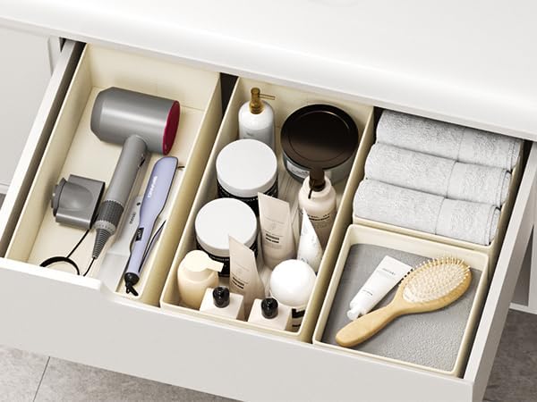 DIMJ Drawer Organizers Clothes, Dresser Organizer Bins for Baby Clothes,Underwear and Sock, Fabric Closet Organization and Storage Boxs, Drawer Dividers for Nursery, Clothing, Tie - 4 Pack, Beige