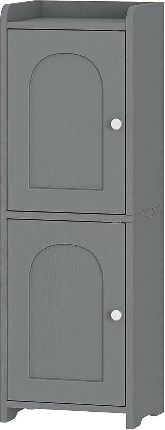 Hzuaneri Bathroom Storage Cabinet, Small Corner Floor Cabinet with 2 Doors | Narrow Toilet Paper Cabinets with Adjustable Shelf, Bathroom Organizer for Small Spaces, 7.9" D x 9.8" W x 29.5" H Gray