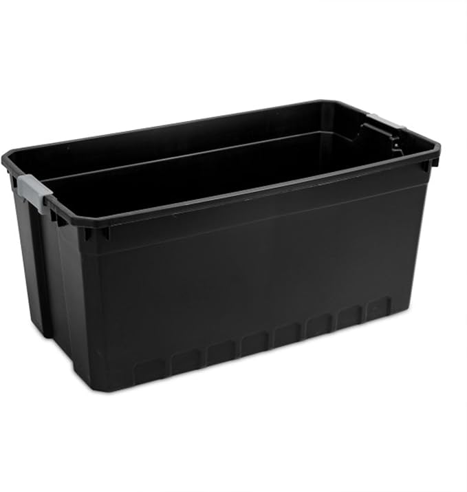 Sterilite 12-Pack Plastic Storage Bins with Lids, Stackable Containers, 50 Gallon, Black