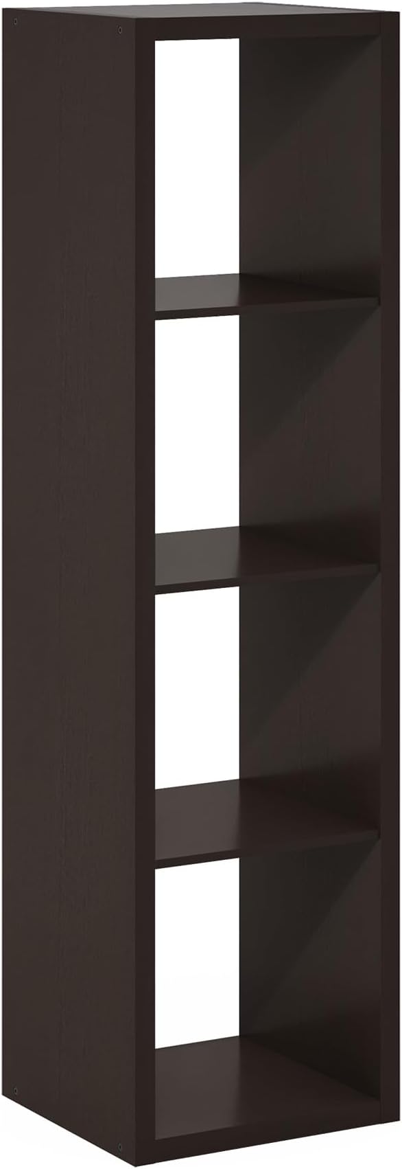 4-Cube Tall Cubicle Bookshelf, Cube Bookcase with Open Back, Reversible Book Shelf, Cube Storage Organizer, 15 x 16 x 58, for Living Room, Home Office, Dark Oak