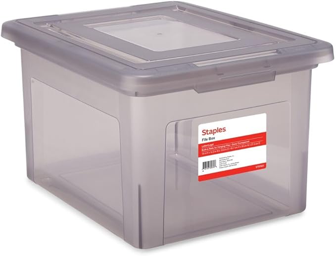 STAPLES File Box Plastic File Box Snap, Letter/Legal Size, Frost Gray, 2/Pack