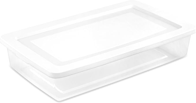 Sterilite 18 Pack Storage Box, 41 Quart Stackable Tote, Clear Plastic Container with Secure Snapping Lids for Home and Office Organization, White