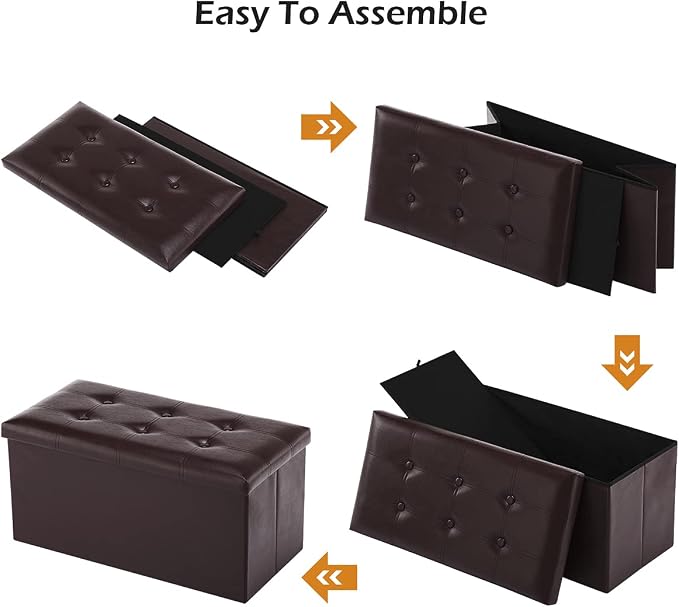 Youdesure Folding Storage Ottoman Bench, 30 inch Faux Leather Footrest Couch for Living Room, Storage Bench with Padded Seat for Bedroom Hallway, Holds up to 350lbs, Brown | Foldable ottoman with hidden storage, padded seat and sturdy MDF frame for eve...