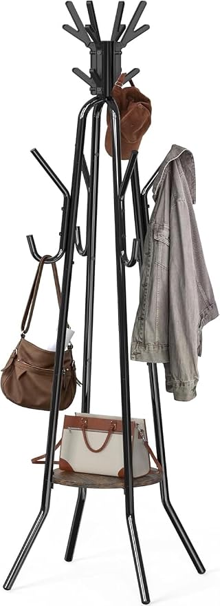 Simple Houseware Standing Coat/Hat Rack with Shelf, 20 Hooks, Rustic Brown | Tree Shaped Rack for Entryway, Hallway, Bedroom, Office