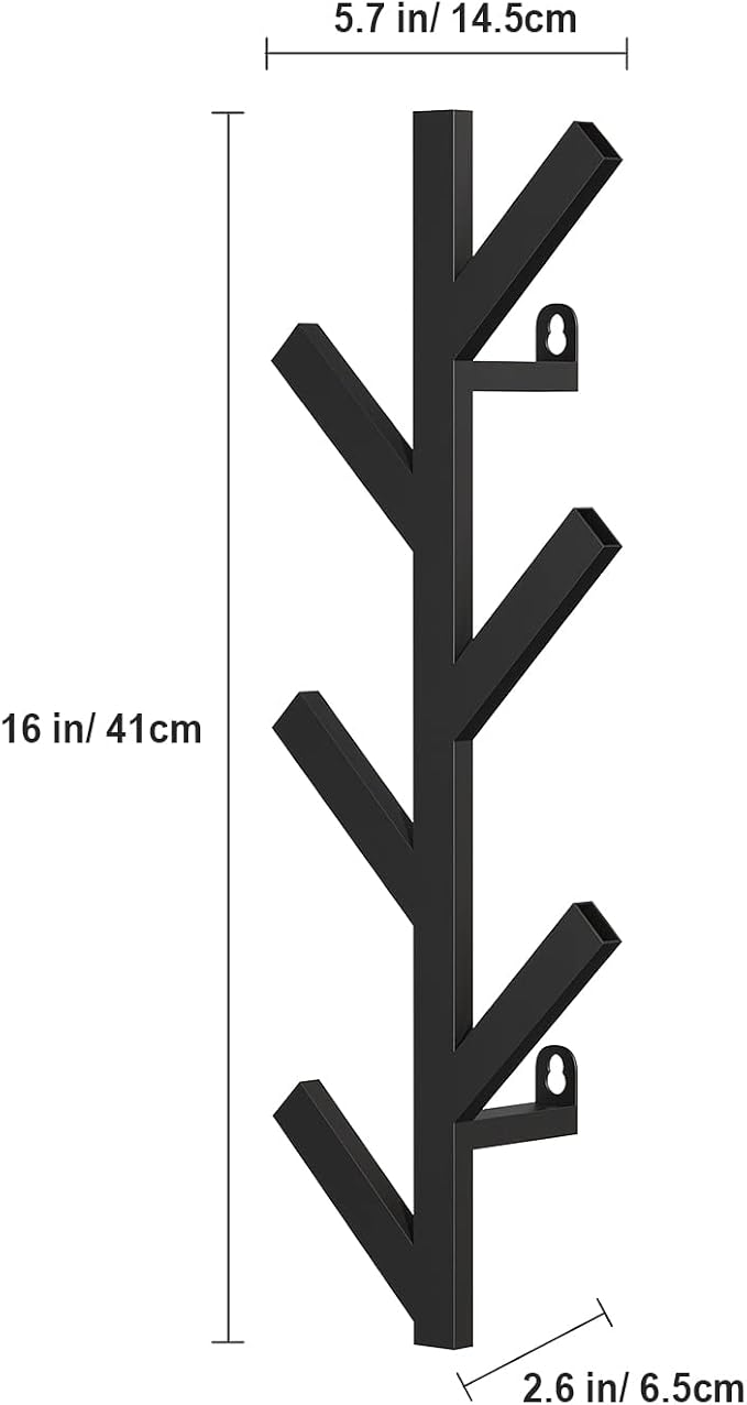 Vertical Coat Rack Wall Mounted 16 Inch,Metal Vertical Hat Rack for Wall, | Modern Coat Rack Tree for Hats, Jackets, Bags, Entryway Bedroom (Height 16")