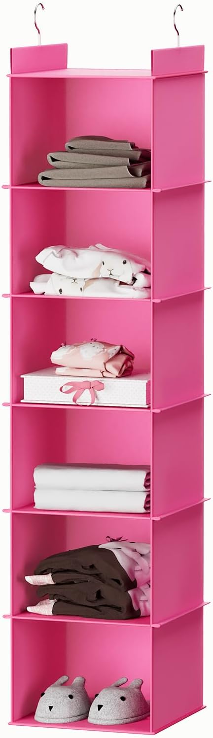 YOUDENOVA Hanging Closet Organizer, 6-Shelf Closet Hanging Shelves, Pink