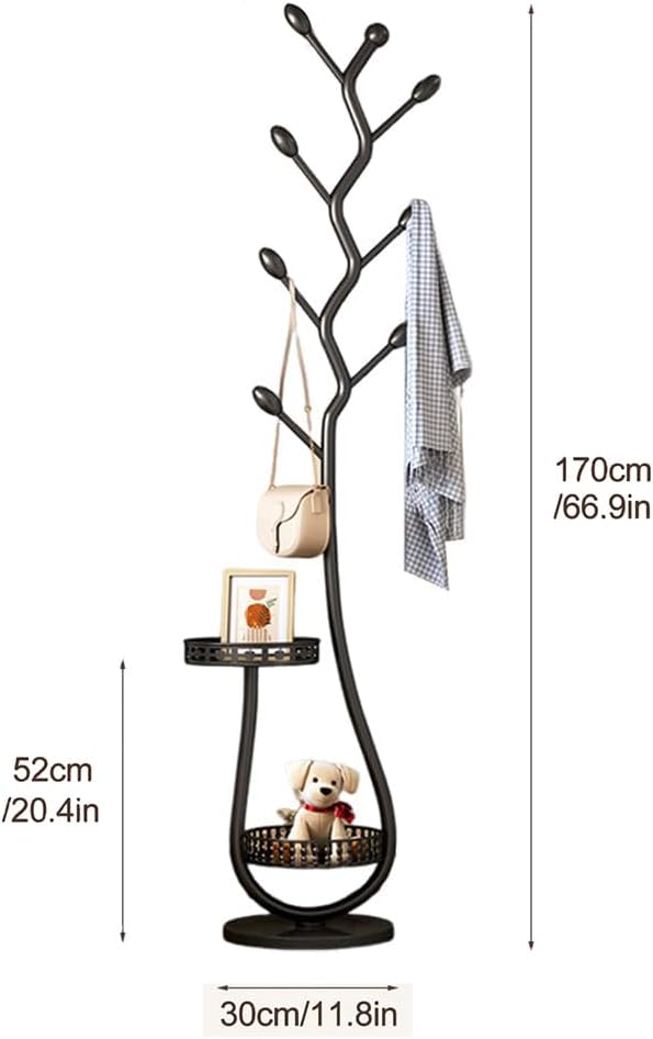 Metal Standing Coat Rack, Small Space Coat Rack Freestanding Hanger Coat Stand with Natural Metal Base & 8 Hooks, Tree-Shaped Coat Rack for Entryway, Hallway, Bedroom, can Hang Clothes, Hats (Black)