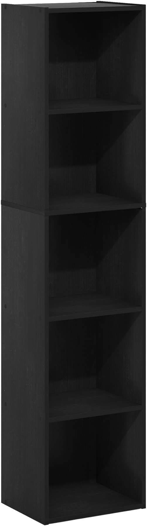 Furinno PASIR Book Shelf, 5-Tier Modern Bookshelf, Open Shelves Bookcase 9 x 12 x 52, Easy Assembly, for Living Room, Bedroom, Home Office, Blackwood