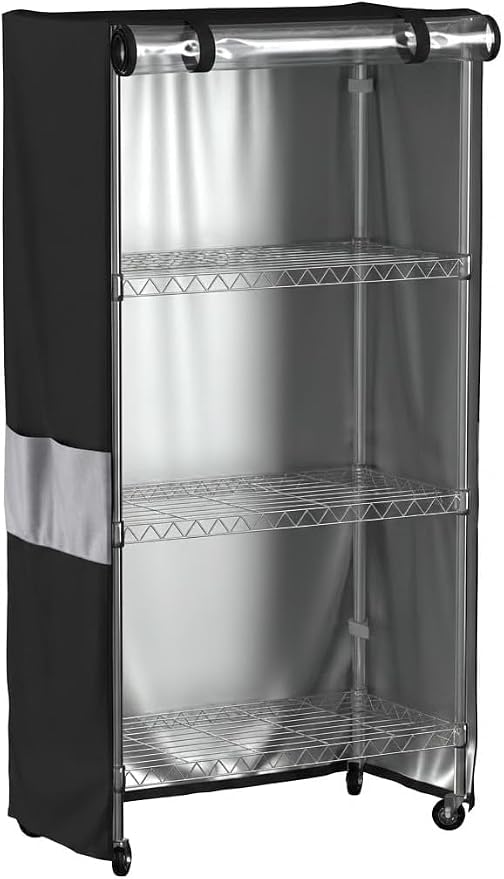Wire Shelf Cover 36x18x54 600D Waterproof Dustproof Rack Cover Clear Window | Heavy duty wire rack cover waterproof dustproof with clear window fits 36x18x54 shelving for pantry garage storage