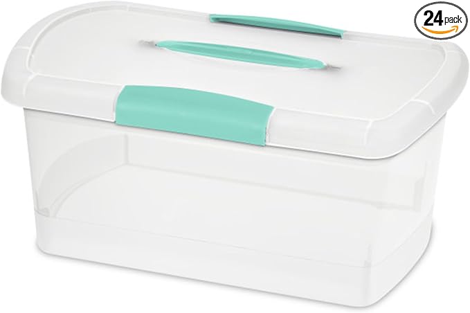 Sterilite Medium Nesting ShowOffs, Stackable Small Storage Bin with Latching Lid and Handle, Plastic Container to Organize Home, Clear, 24-Pack