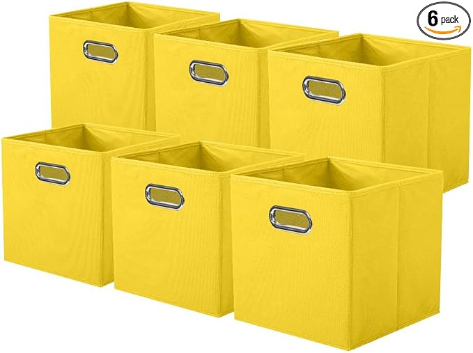 ShellKingdom Storage Bins, Foldable Fabric Storage Cubes with Metal Handle | Cloth Storage Organizer Drawer For Closet And Toys, 11 X 10.5 X 10.5 INCH, 6 Pack (Yellow)