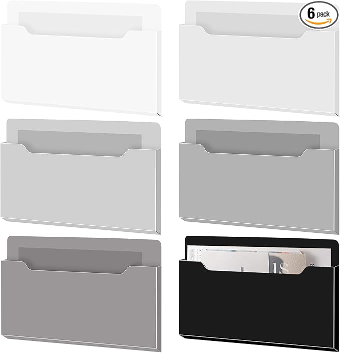 6 Pcs Magnetic Wall File Organizer Magnetic Wall File Holder Refrigerator Magazine Holder for Mail Letters Paper(Achromatic Colors,Horizontal-large)