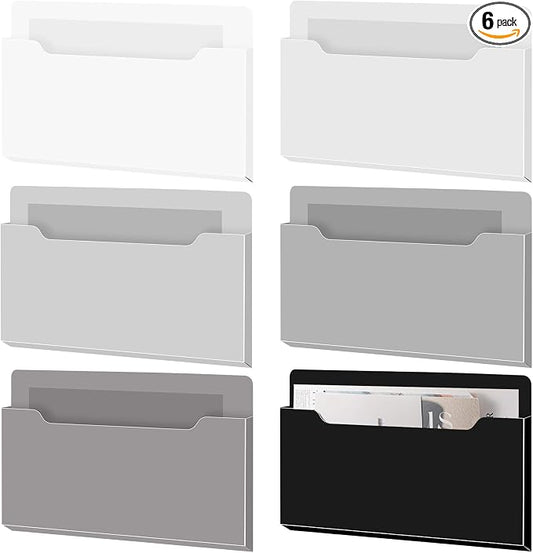 6 Pcs Magnetic Wall File Organizer Magnetic Wall File Holder Refrigerator Magazine Holder for Mail Letters Paper(Achromatic Colors,Horizontal-large)