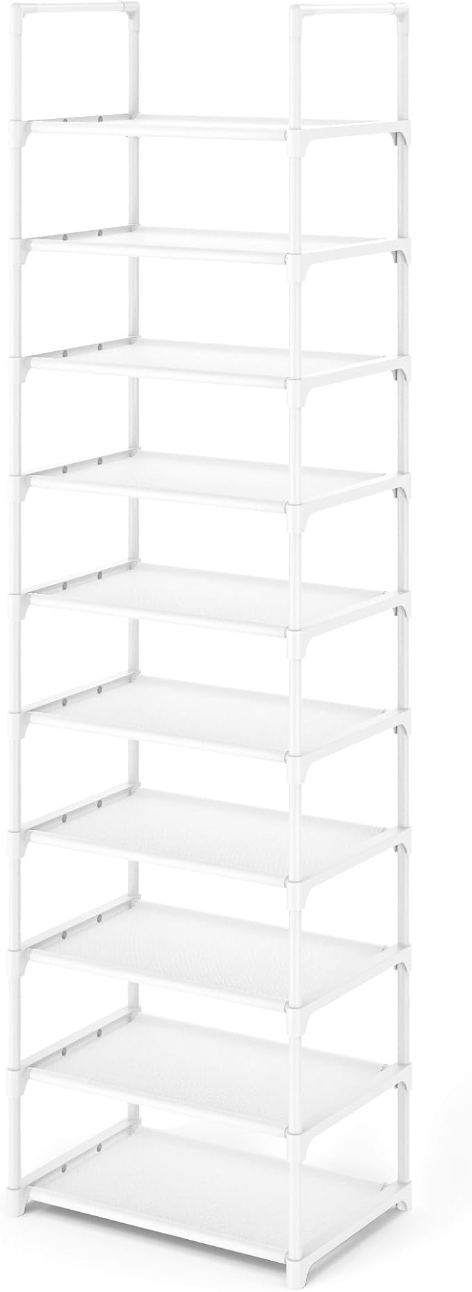 Kitsure Shoe Rack - 10-Tier Shoe Organizer with Detachable Fabric Shelves & Metal Frame, Tall Shoe Rack for Closet, Entryway, Living Room, 16.9" Wide - 10 Tier, White