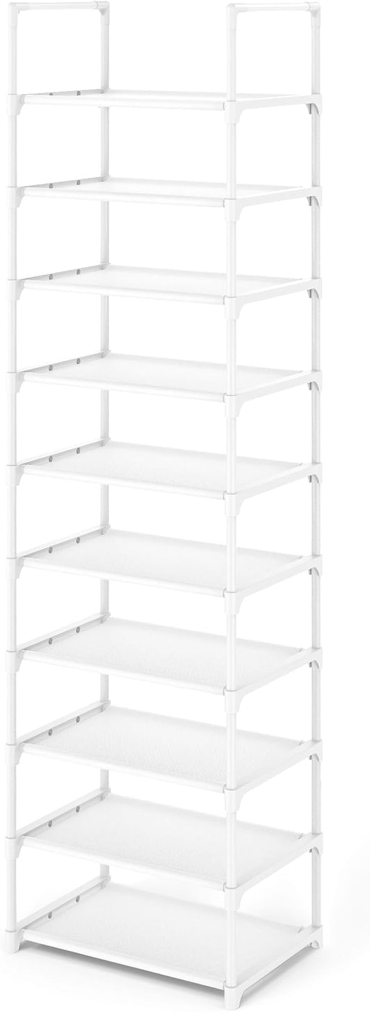 Kitsure Shoe Rack - 10-Tier Shoe Organizer with Detachable Fabric Shelves & Metal Frame, Tall Shoe Rack for Closet, Entryway, Living Room, 16.9" Wide - 10 Tier, White