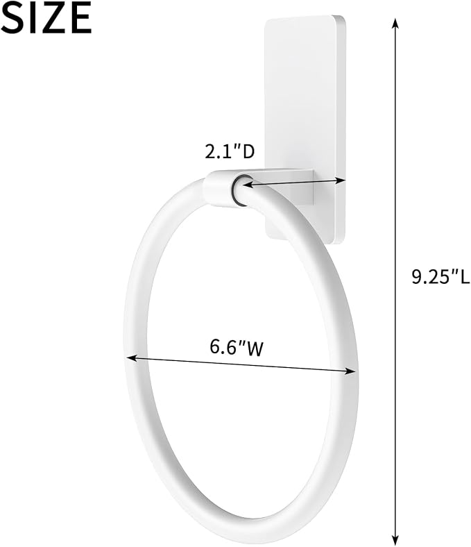 STWWO Hand Towel Holder Adhesive, Round Towel Ring for Bathroom RV, White | for Bath RV Kitchen, Self Adhesive Wall Mounted, No-Drill Stick On Renter Friendly