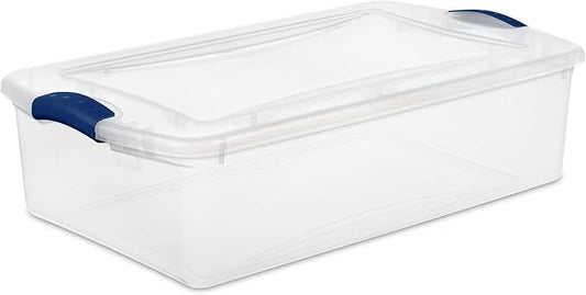 32 Quart Clear Plastic Latching Storage Bin with Lid | Transparent Lid & Bin, Stackable Design, Under Bed Storage, Secure Latch Closure, 61x41x18 cm External