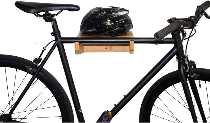 COR Bamboo Bike Wall Mount Rack w/Shelf, Indoor Bicycle Storage | Silicone-Padded Hooks, Holds 40lbs, Fits Oval Frames, Doubles as Shelf, Sustainable Bamboo, Stud-Mount Hardware Included