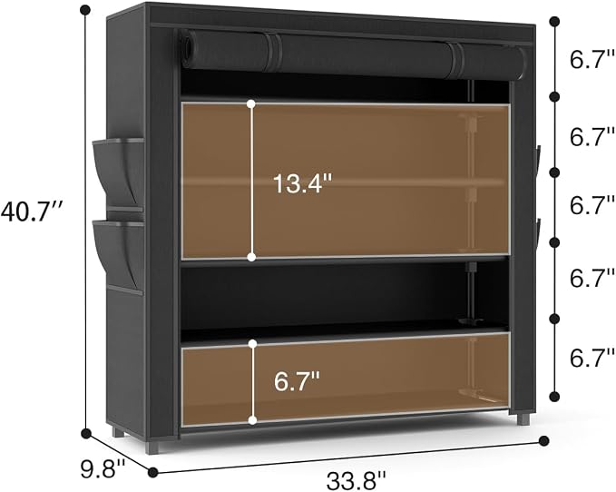 LANTEFUL Shoe Rack with Covers 5 Tier Tall Shoe Rack Organizer Large Capacity Shoe Shelf Storage 20-24 Pairs Space Saving Free Standing Shoe Storage Organizer for Closet, Entryway, Dorm, Black