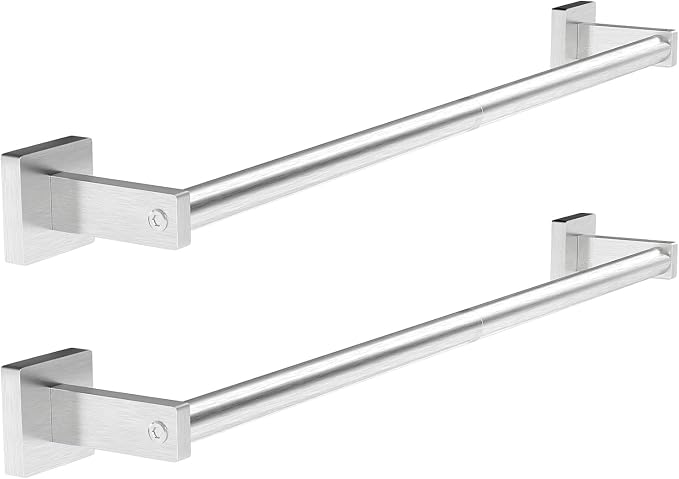 MKO Towel Bar for Bathroom, 24" Wall Mounted Towel Rack, Brushed Nickel | Hand Towel Holder Rod with Heavy-Duty Stainless Steel for Bathroom Kitchen Hanger, 2 Pack Value