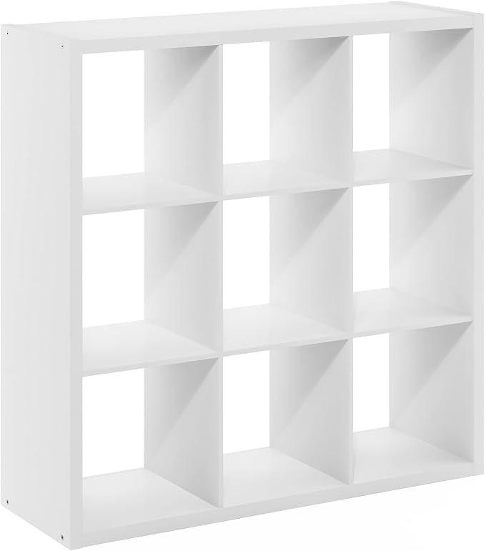 9-Cube Cubicle Bookshelf, Cube Bookcase with Open Back, Reversible Book Shelf, Cube Storage Organizer, 15 x 44 x 44, for Living Room, Home Office, White