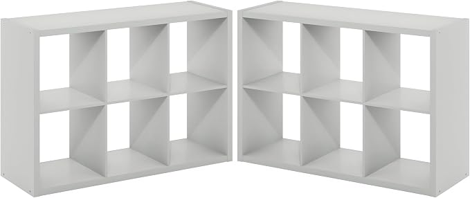 Furinno Cubicle Book Shelf Set of 2, 6-Cube Bookshelf, Light Grey | 14.6 x 43.8 x 30, 1.2" Thick, Horizontal & Vertical Reversible Bookcase with Open Back, for Living Room, Bedroom, Home Office
