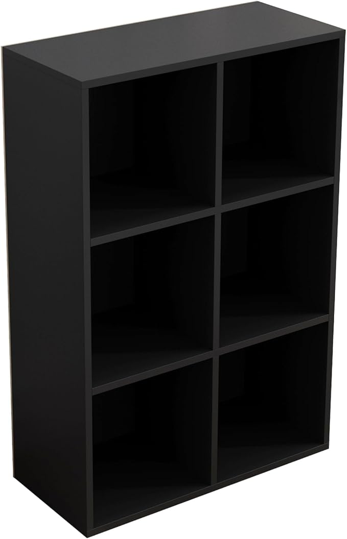 OSCHF 6-Cube Storage Shelf Bookcase, Black | Wooden 3-Tier Open Bookshelf, Fits 11×11" Bins, Vertical or Horizontal Use, Full Back Panels, For Home Office