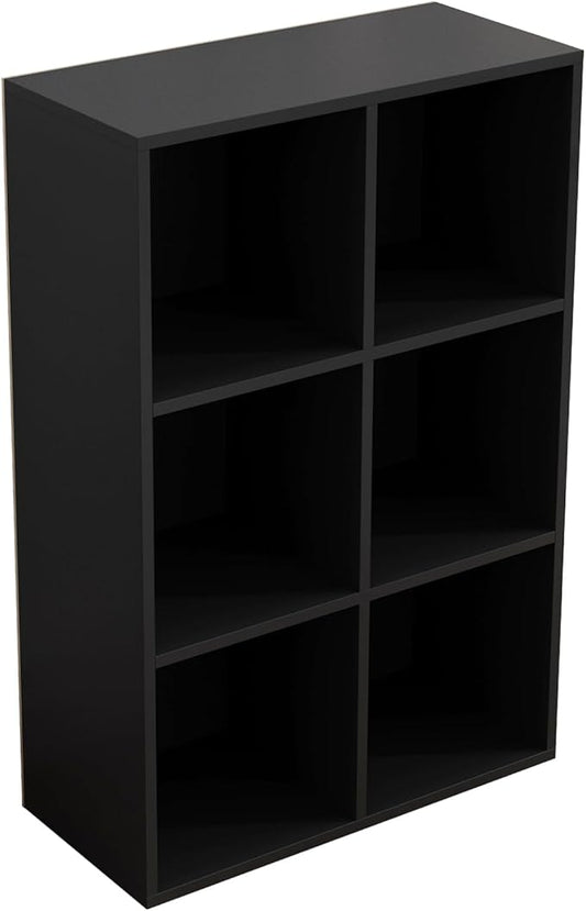 OSCHF 6-Cube Storage Shelf Bookcase, Black | Wooden 3-Tier Open Bookshelf, Fits 11×11" Bins, Vertical or Horizontal Use, Full Back Panels, For Home Office