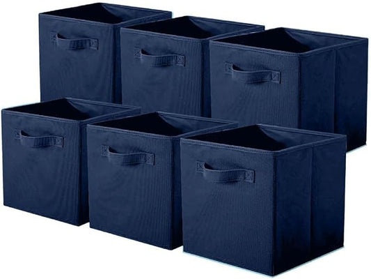 ShellKingdom Storage Bins, Foldable Fabric Storage Cubes And Cloth Storage | Storage Organizer For Closet And Toys, 10.5x10.5x11 INCH, 6 Pack (Dark Blue)