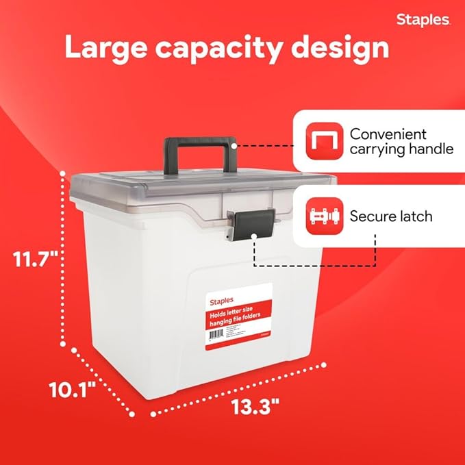 STAPLES File Box File Portable Tote, Letter Size, Clear, 4/Carton