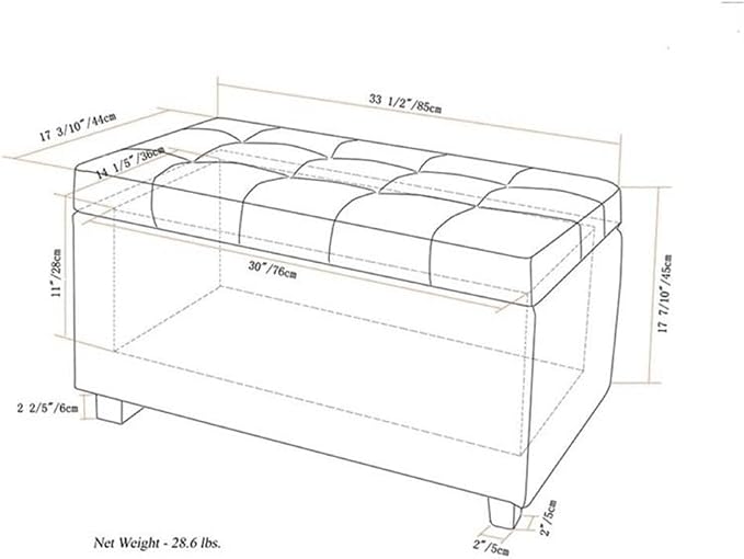 SIMPLIHOME Dover 36" Wide Vegan Leather Storage Ottoman in Denim Blue | Transitional storage ottoman with tufting and lift-up lid; rectangle storage bench for living room or entryway.