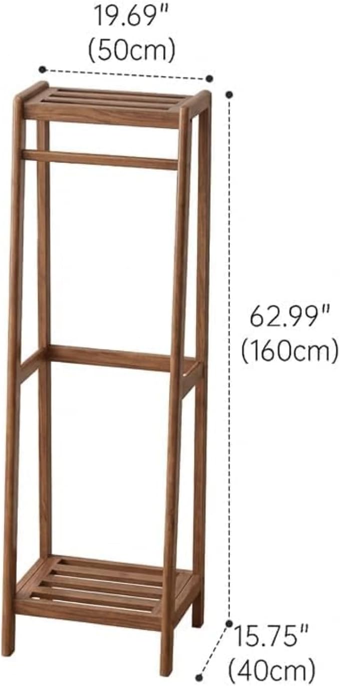 Solid Wood Clothes Rack, Clothing Rack with 2 Shelves Storage, Floor-Standing Coat Rack for Bedroom, Living Room, 16" x 20" x 63",Entryway,Walnut