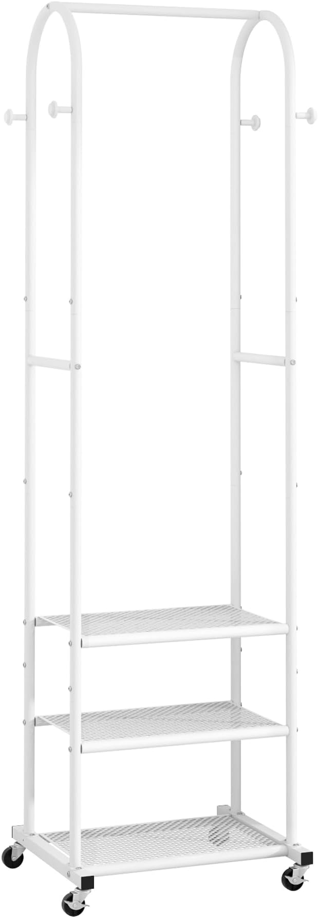 Kaitiemoo Clothing Rack, Mobile Garment Rack with Wheels & 3 Shelves, White | Heavy Duty Frame, Fits Small Spaces, 71.8 Inches Display Rack, Easy to install, White clothes rack