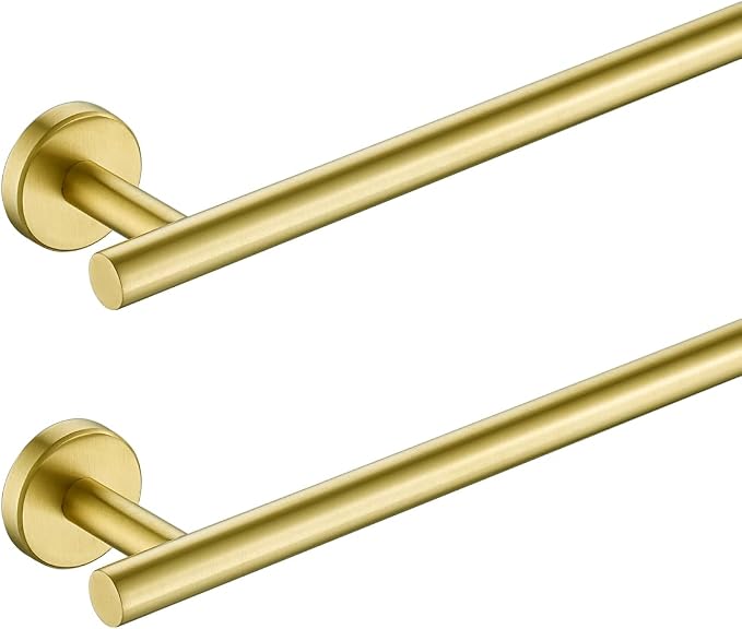 JQK Bath Towel Bar, 27 Inch Brushed Light Gold Towel Rack Bathroom, 304 Stainless Steel Thicken 0.8mm Towel Holder Wall Mount, Useable Length 24 Inch 2 Pack, TB110L24-BG-P2