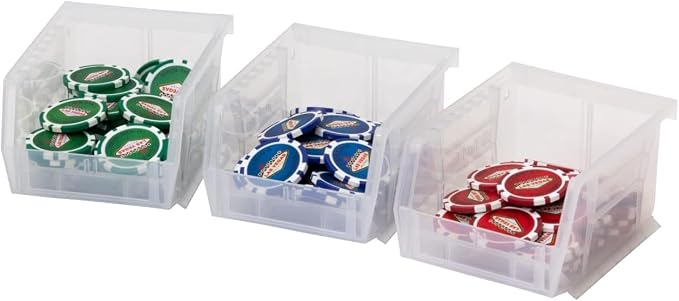 Akro-Mils 30210 AkroBins Plastic Storage Bins, 5"x4"x3", Clear, 24-Pack | Space-Saving Stackable Bins for Garage, Pantry, Craft Organization