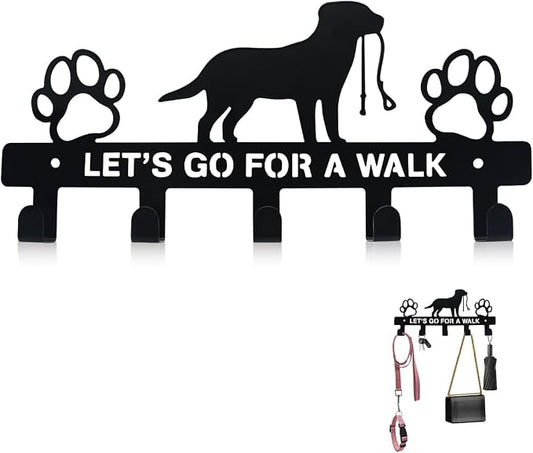 Dog Leash Holder for Wall, Key Holder Mount with 5 Metal Hooks, Pet Leash and Key Organizer, Screw Mounted Rack for Leashes Keys Collars, Entryway Garage Mudroom