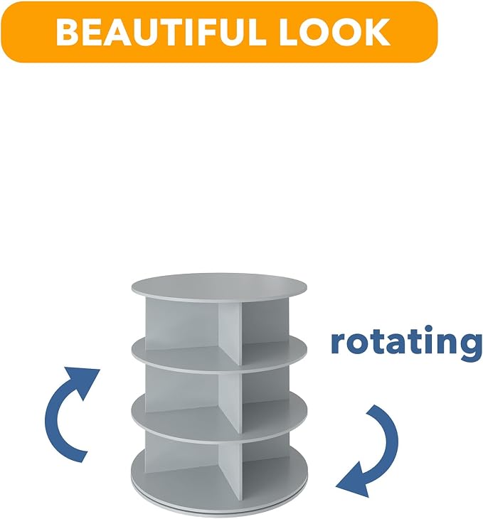 SpaceAid 3 Tier Rotating Shoe Rack Tower, Spinning Shoe Display Lazy Susan, Revolving 360 Shoe Rack Storage Round Carousel, Vertical Handbag Rotate Shoes Closet Organization (3-Tier Gray)