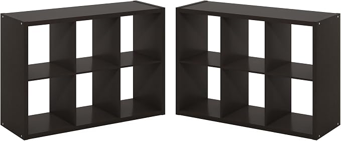 Furinno Cubicle Book Shelf Set of 2, 6-Cube Bookshelf, Black Dark Oak | 14.6 x 43.8 x 30, 1.2" Thick, Horizontal & Vertical Reversible Bookcase with Open Back, for Living Room, Bedroom, Home Office