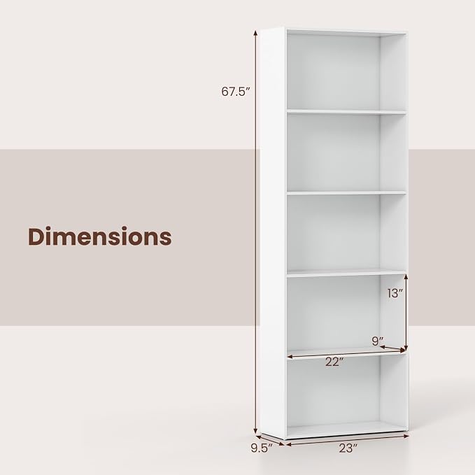 Giantex 5-Tier Bookshelves Set of 2, Freestanding Tall Bookcase with 5 Open Compartments, Modern Storage Organizer, Display Shelving Unit for Living Room, Bedroom, White
