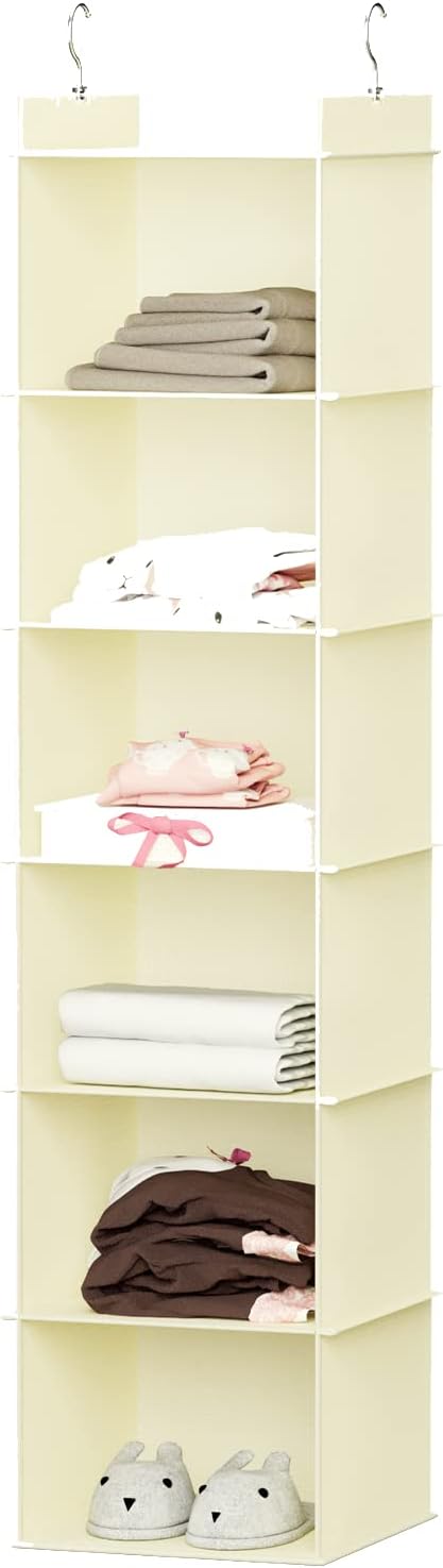 YOUDENOVA Hanging Closet Organizer, 6-Shelf Closet Hanging Shelves, Beige