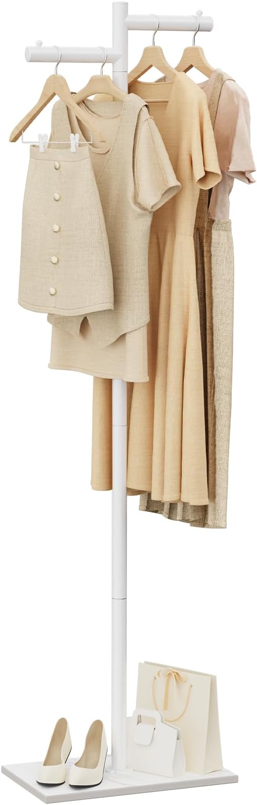 Z-Shaped Metal Clothing Racks,Freestanding Coat Tree,68.9in,White | Coat Racks with Strong Load-Bearing Capacity, Clothes Hanger Stand with Natural Rock Base, Suitable for Outerwear,Handbags