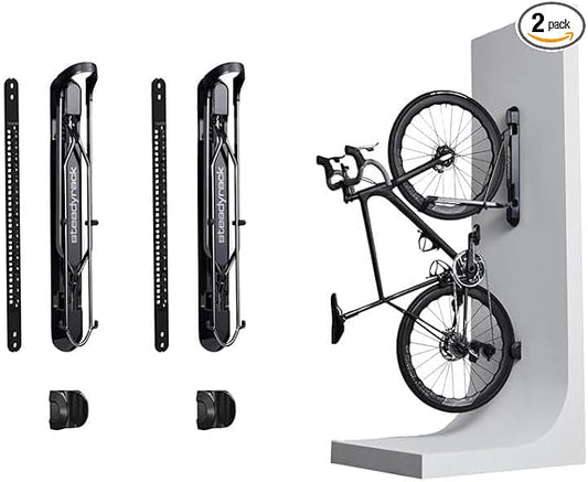 Steadyrack Swivel Bike Rack Wall Mount, Vertical Storage for Heavy eMTB | ProFlex Wide holds rugged eMTB and mountain bikes to 121 lb. Roll-in, roll-out, includes GearMate SteadySpine.