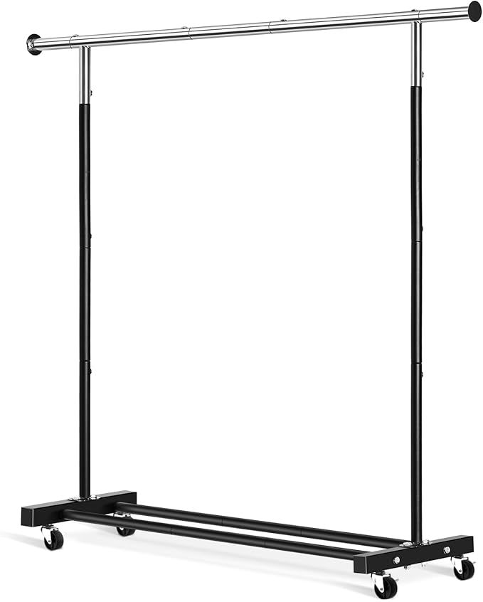 VICERII Clothing Rack, 55.51 Inch Heavy Duty Clothes Rack Rolling Garment Rack with Wheels and Bottom Shelf, 130LB Capacity Clothes Racks for Hanging Clothes, Coats, Shirts, Sweaters, Skirts, Black