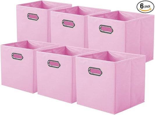 ShellKingdom Storage Bins, Foldable Fabric Storage Cubes with Metal Handle | Cloth Storage Organizer Drawer For Closet And Toys, 11 X 10.5 X 10.5 INCH, 6 Pack (Pink)