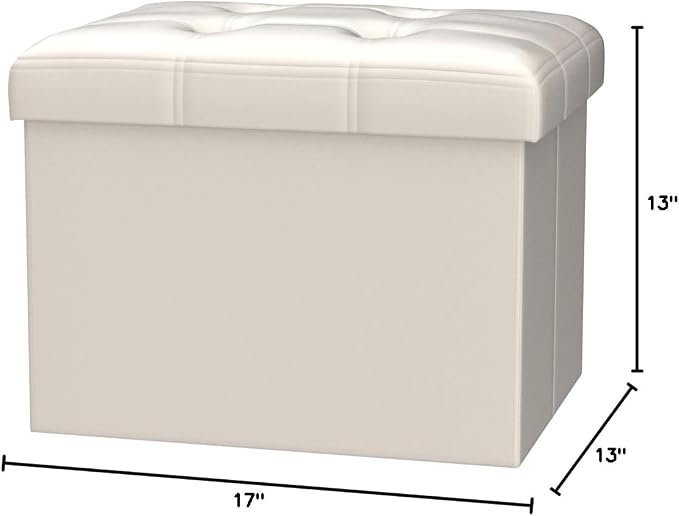 Bsketa Storage Ottoman, Folding Foot Stool with Thicker Foam Padded Seat Small Leather Storage Ottoman Bench Foot Rest for Living Room Foldable Coffee Table 17x13x13in,Beige | Ottoman with Storage, Thicker Foam Padded Seat, Living Room, Dorm, Bedroom, ...