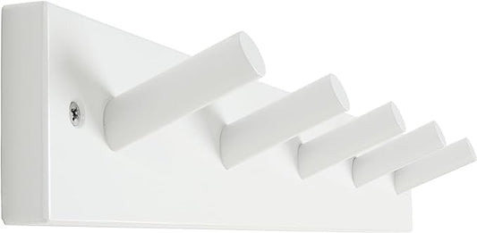 SKOLOO Wooden Wall Mounted Coat Rack,16'' Hole to Hole, 5 Pegs Bamboo Wall Hook for Hanging Clothes Robes Towels Hats,White