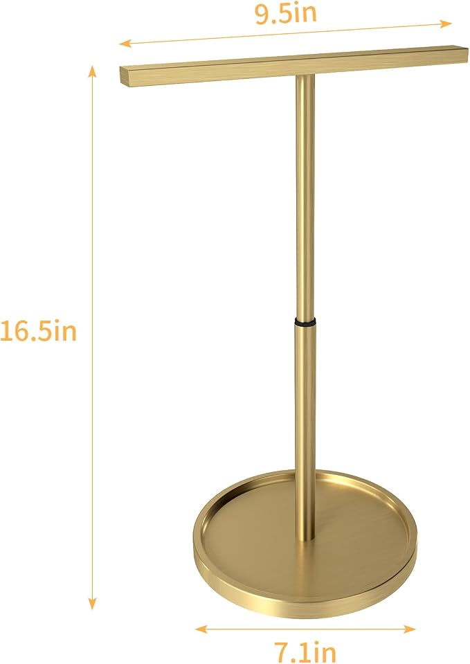 STWWO Hand Towel Holder Stand, T-Shape Countertop Hand Towel Stand for Bathroom Kitchen, Adjustable Hand Towel Holder, Gold