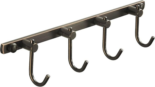 WINCASE Bronze Towel Hooks, Bathroom Rail Hook Rack Wall Mounted, Antique Oil Rubbed Brass Cloth Coat Rack with 4 Hooks Farmhouse